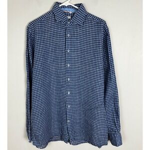 Emanuel Berg Superfine 100% Linen Long Sleeve Shirt Mens Size 16 / 41 Blue Plaid